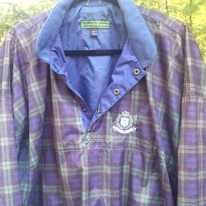Sun Mountain Sports KENWOOD CC Mens 1/4 Snap Green Purple Plaid GOLF Jacket SZ L